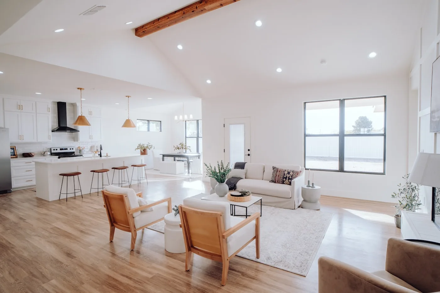 A bright, tidy living room and kitchen in a Lexington KY home